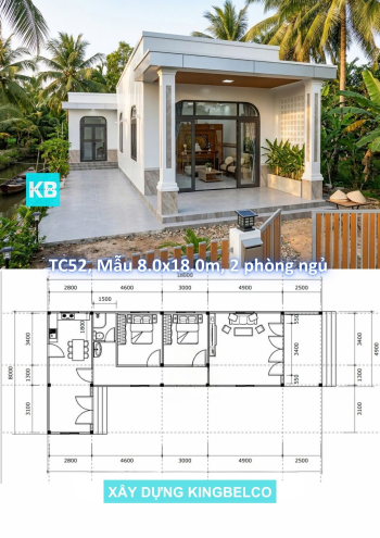 Mẫu TC52 – Nhà panel 8.0mx18.0m | 2 phòng ngủ, nhà hiện đại, xu hướng thiết kế mới