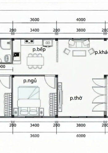 Mẫu TC66– Nhà panel 6.5mx14.0m | 2 phòng ngủ, nhà hiện đại, mặt thục mặt lòi
