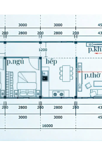 Mẫu TC55 – Nhà panel 5.0mx16.0m | 2 phòng ngủ, nhà truyền thống hiện đại