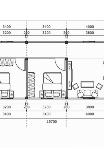 Mẫu TC31 – Nhà panel 4.9x16.5m | 2 phòng ngủ, nhà đơn giản tiện nghi