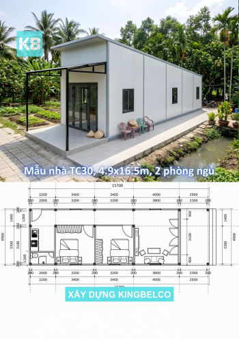 Mẫu TC30 – Nhà panel 4.9x16.5m | 2 phòng ngủ, nhà đơn giản tiện nghi