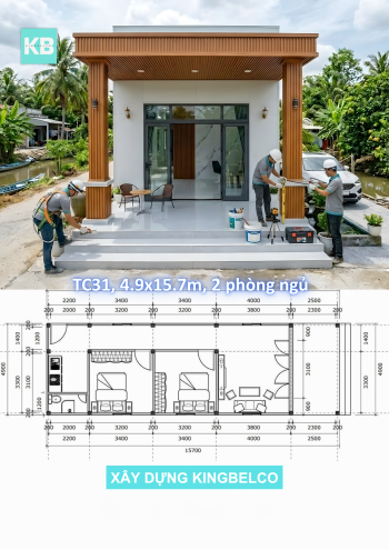 Mẫu TC31 – Nhà panel 4.9mx15.7m | 2 phòng ngủ, phong cách truyền thống