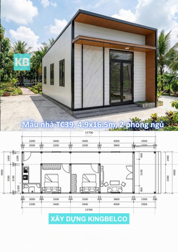 Mẫu TC31 – Nhà panel 4.9x16.5m | 2 phòng ngủ, nhà đơn giản tiện nghi