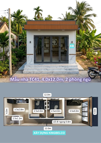 Mẫu TC41 – Nhà panel 4.0mx12.0m | 2 phòng ngủ, nhà nhỏ gọn