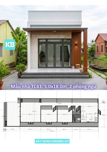 Mẫu TC43 – Nhà panel 5.0mx18.0m | 2 phòng ngủ, nhà truyền thống hiện đại