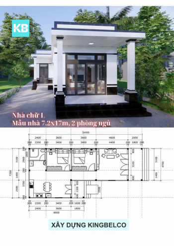 Mẫu nhà L – Nhà panel 7.2x17m | 2 phòng ngủ, nhà mái dốc gần gũi 